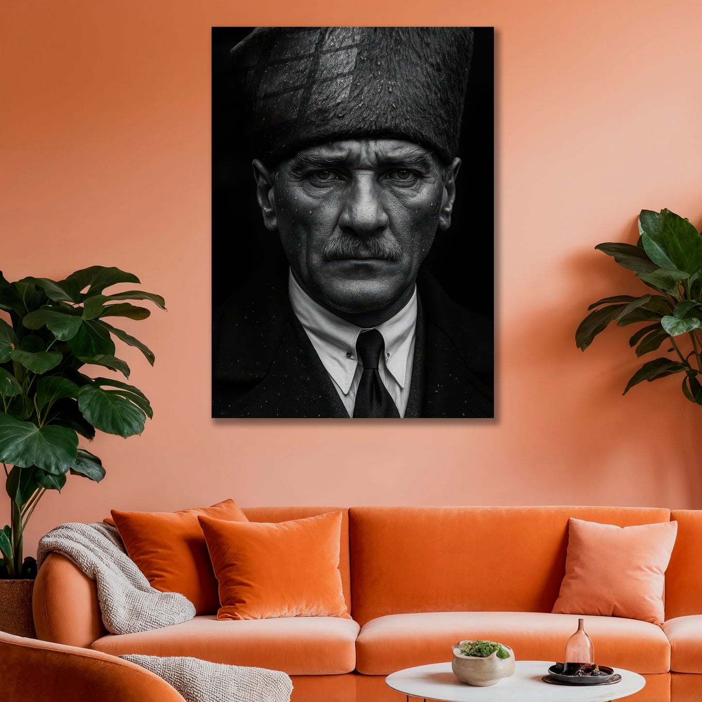 Atatürk Cam Tablo | Siyah Beyaz Takım Elbiseli