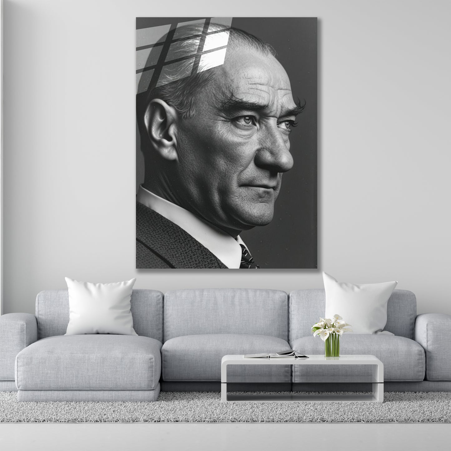 Atatürk Cam Tablo | Siyah Beyaz Portre