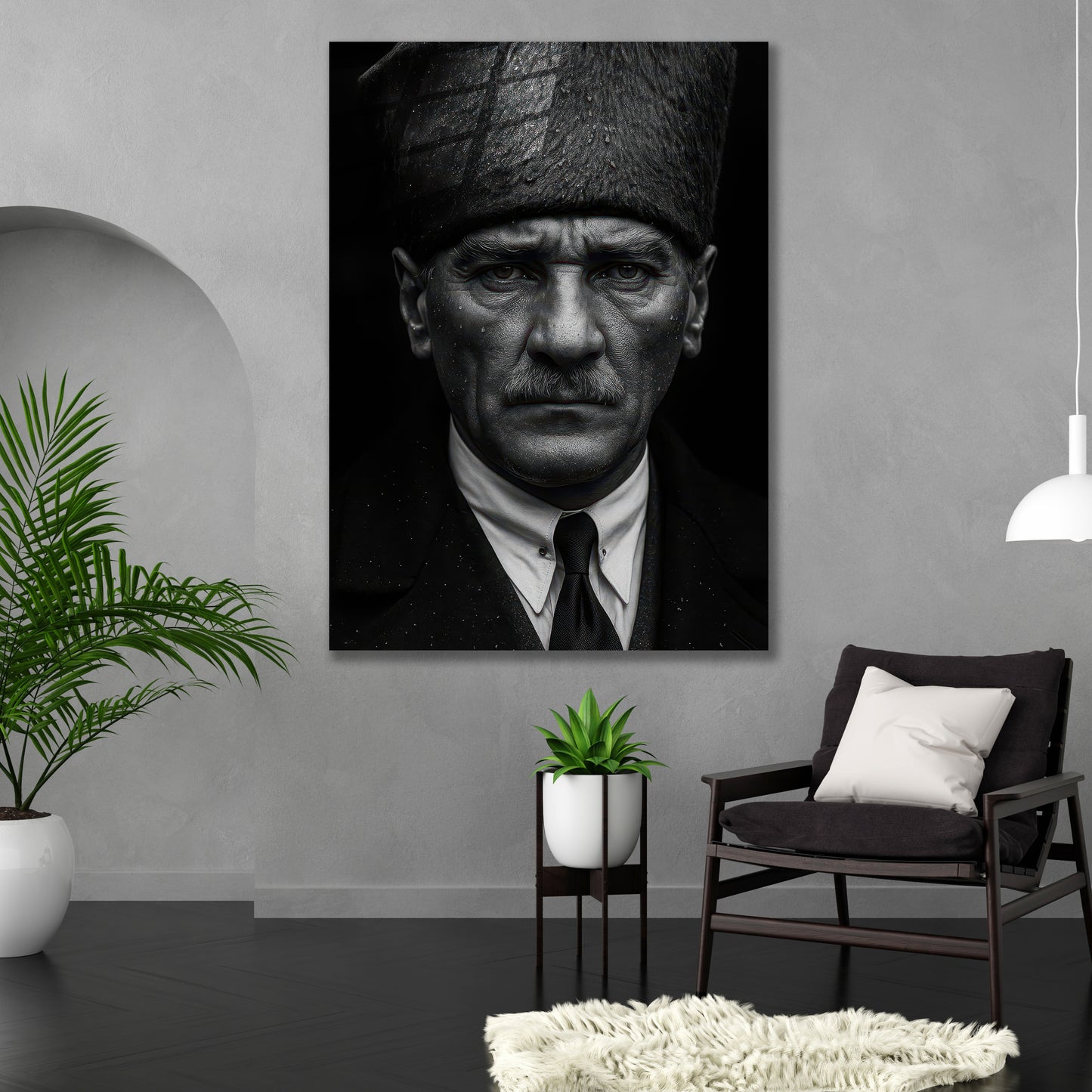 Atatürk Cam Tablo | Siyah Beyaz Takım Elbiseli