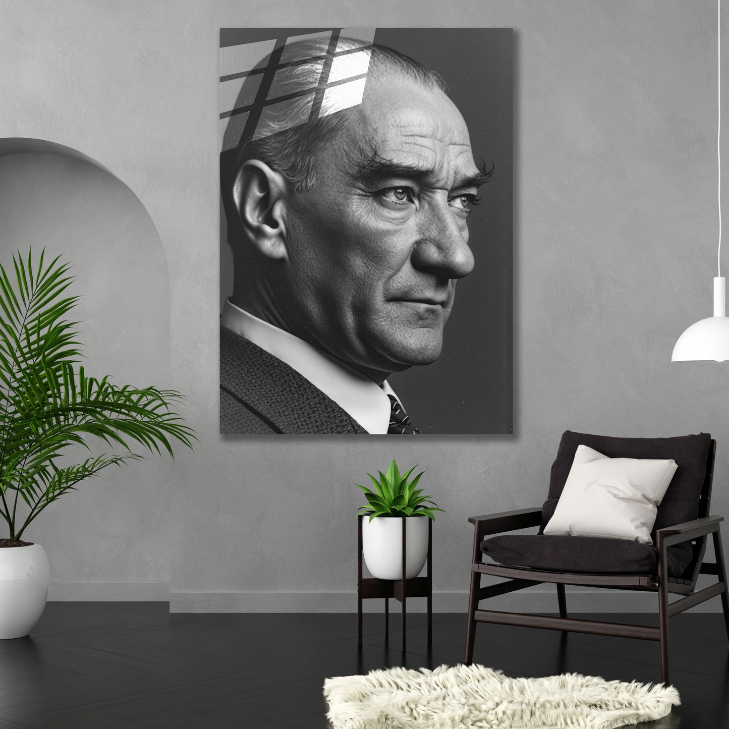 Atatürk Cam Tablo | Siyah Beyaz Portre