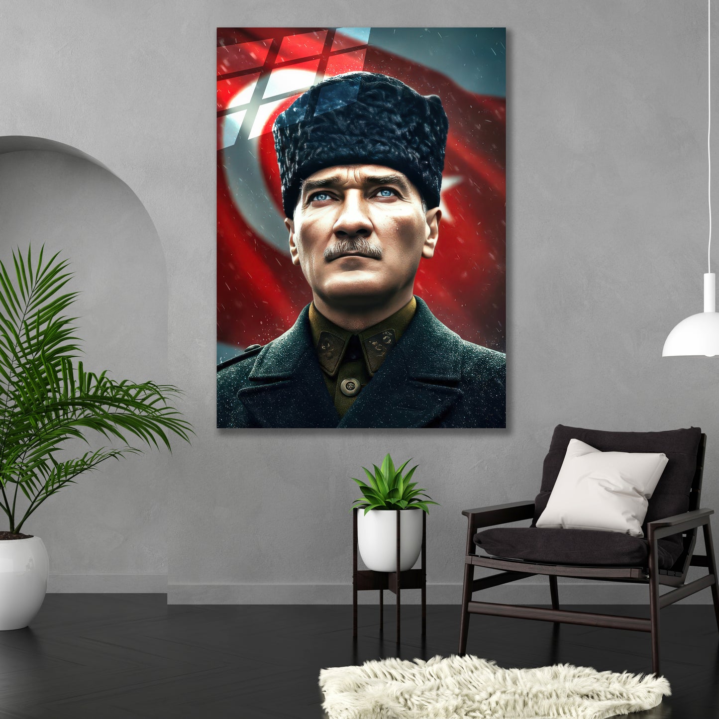 Atatürk Cam Tablo | Bayrak ve Ata