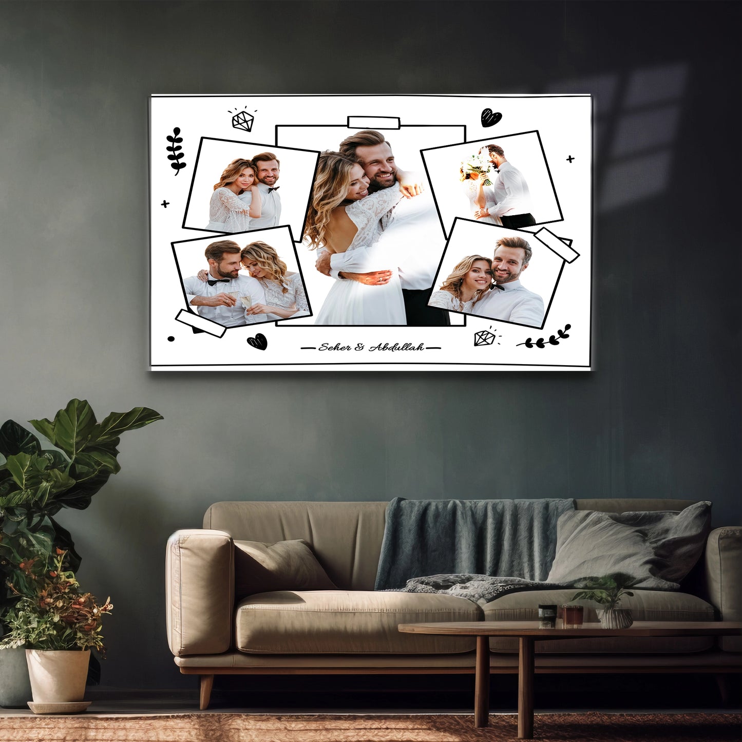 kişiye özel düğün cam tablo