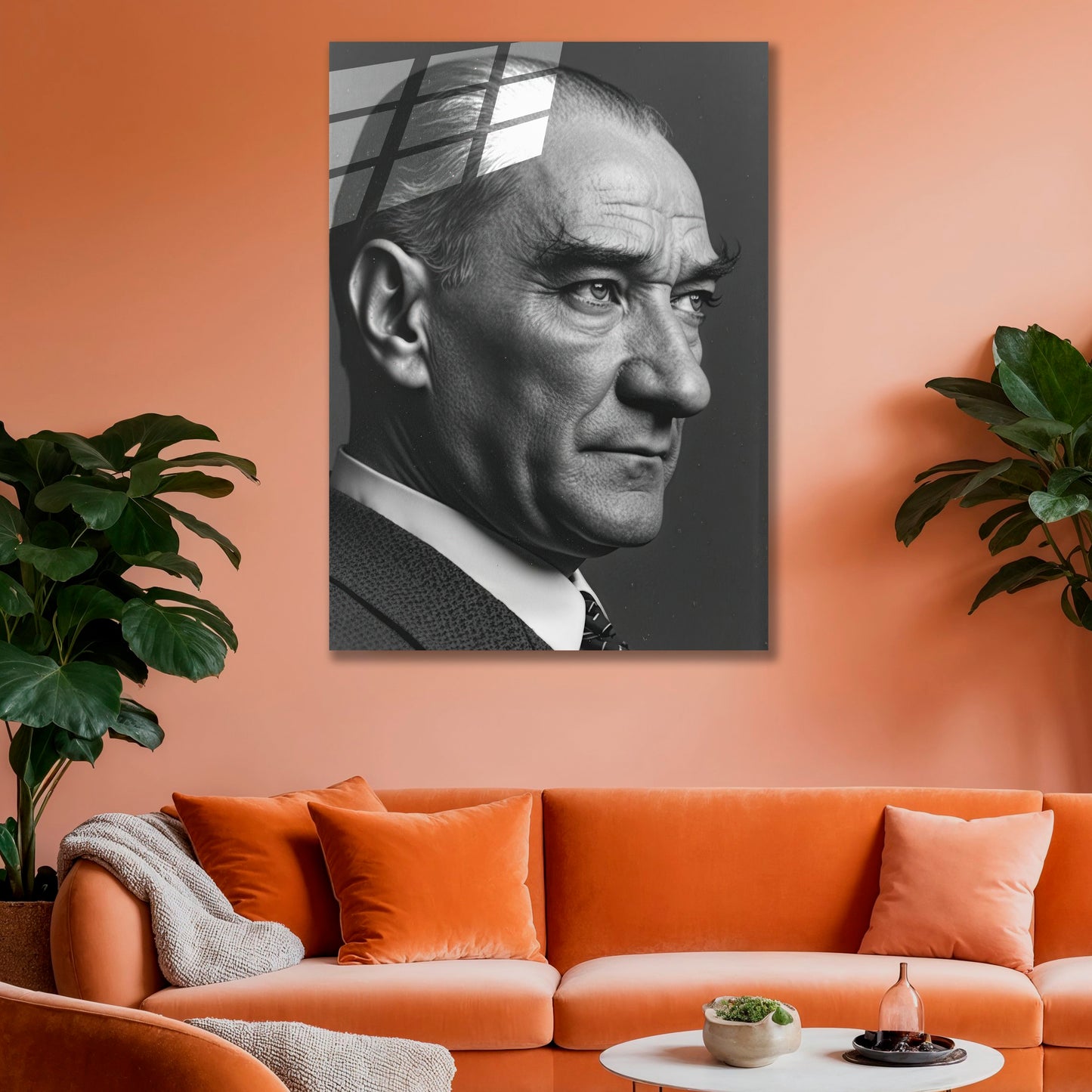 Atatürk Cam Tablo | Siyah Beyaz Portre