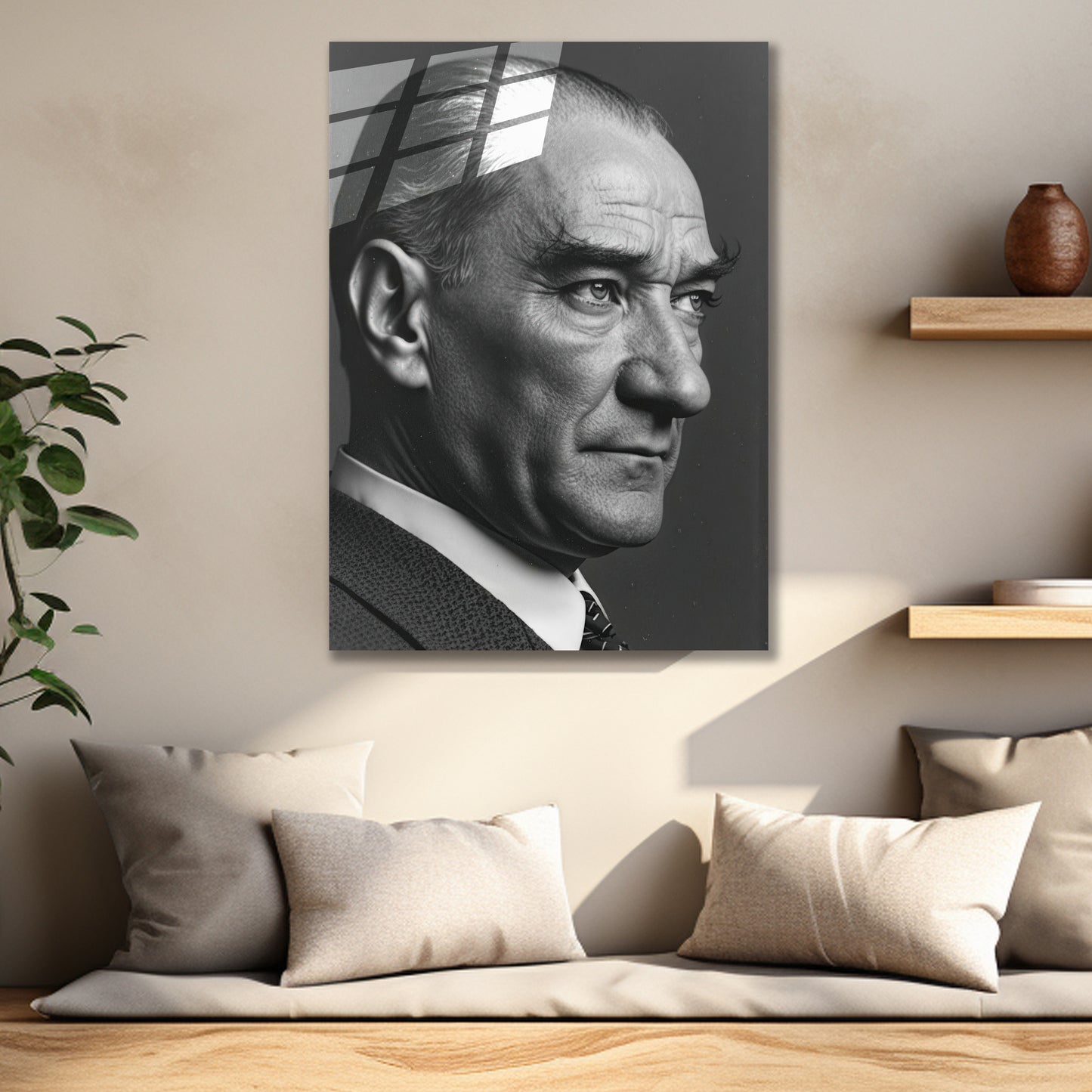 Atatürk Cam Tablo | Siyah Beyaz Portre