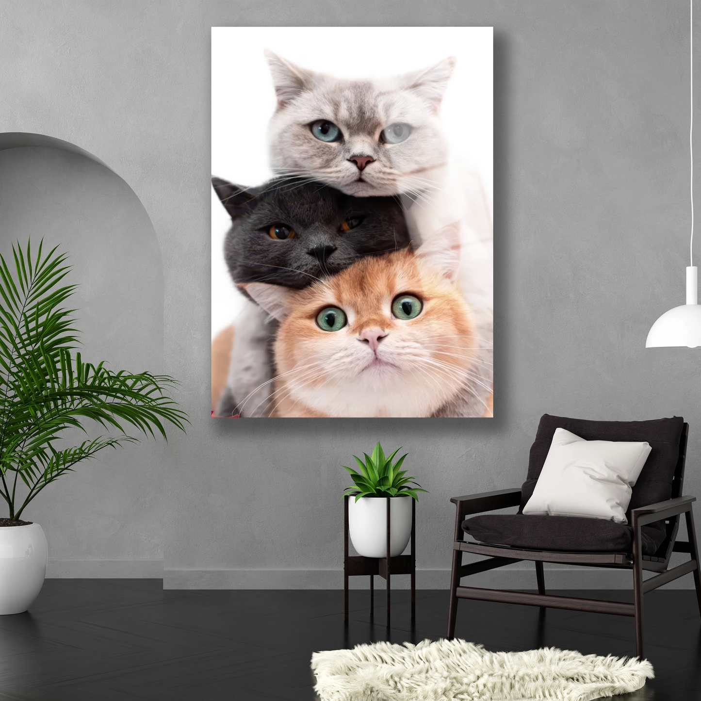 Dikey formda minimalist kedi totem tasarımı duvar dekoru