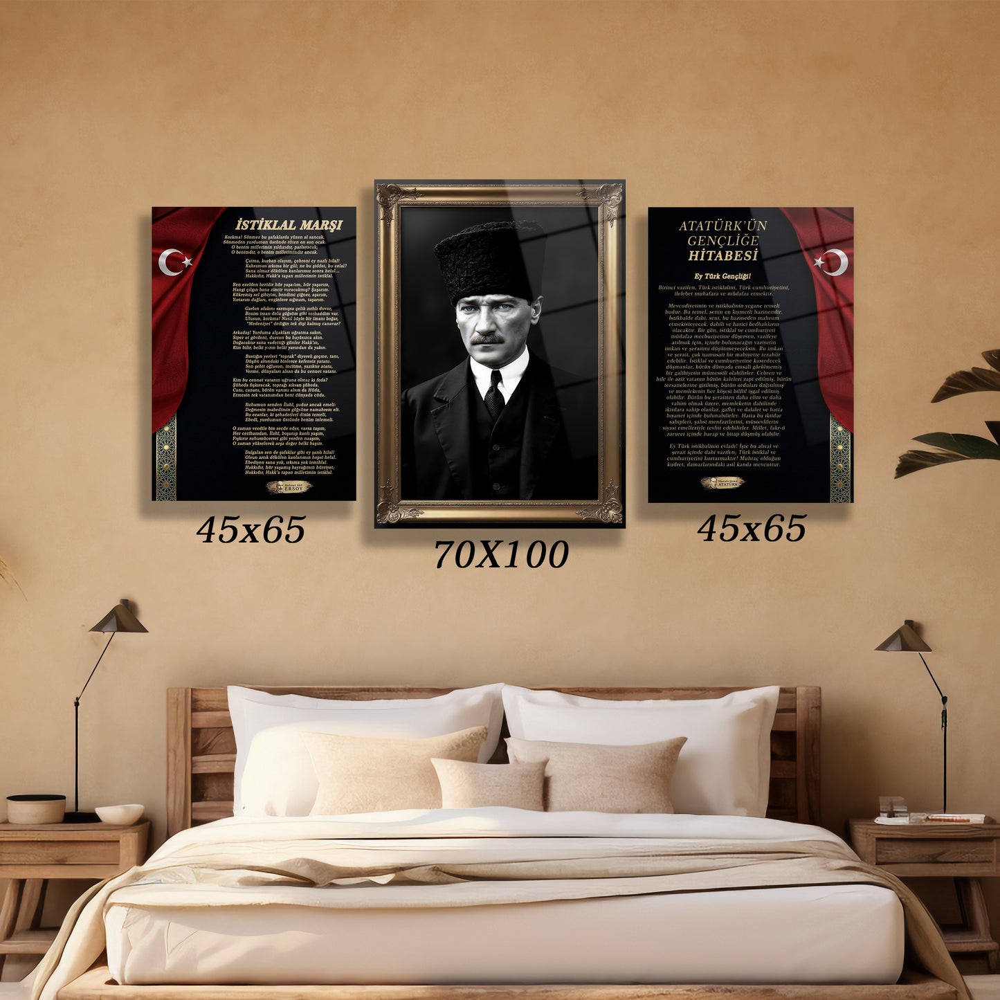 ofis ve resmi kurumlar için siyah altın kırmızı detaylı lüks tablo seti