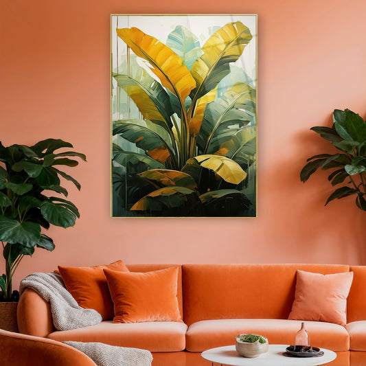 tropical banana leaves oil painting glass art