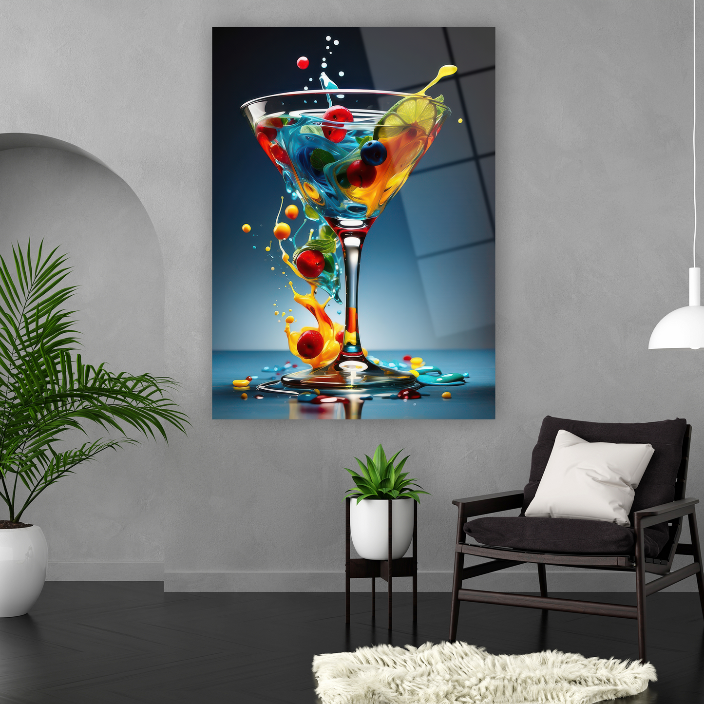 colorful cocktail splash fluid art glass print