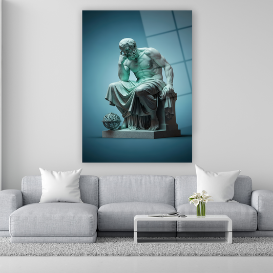 düşünen antik yunan filozofu mermer heykel cam tablo