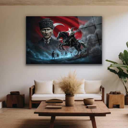 Geniş ofis duvarında asılı Milli Mücadele temalı yatay Atatürk panosu