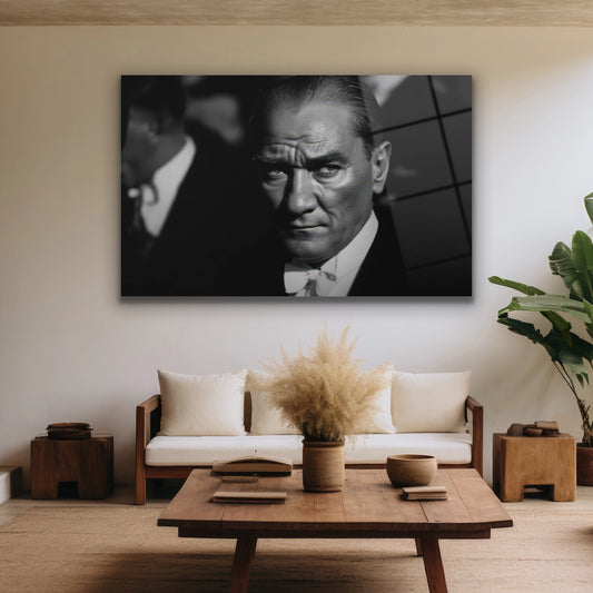Liderlik ve kararlılık dolu bakışıyla Atatürk.