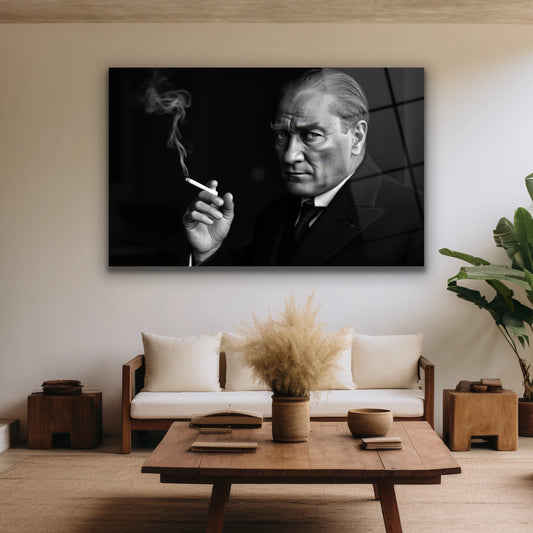 atatürk sigara içerken resmi cam tablo
