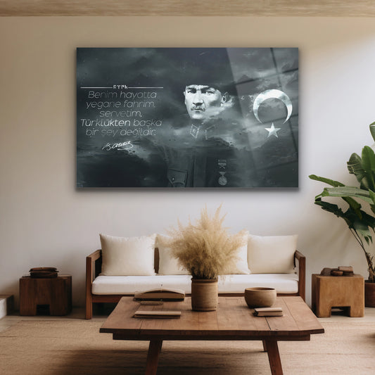 atatürk sözü yazılı cam tablo