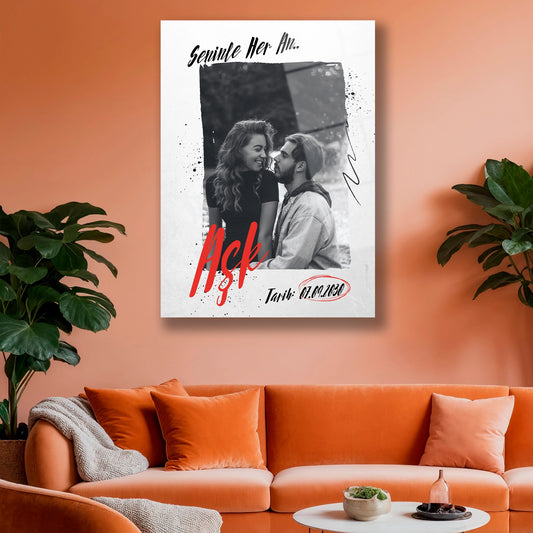 seninle her an yazılı cam tablo