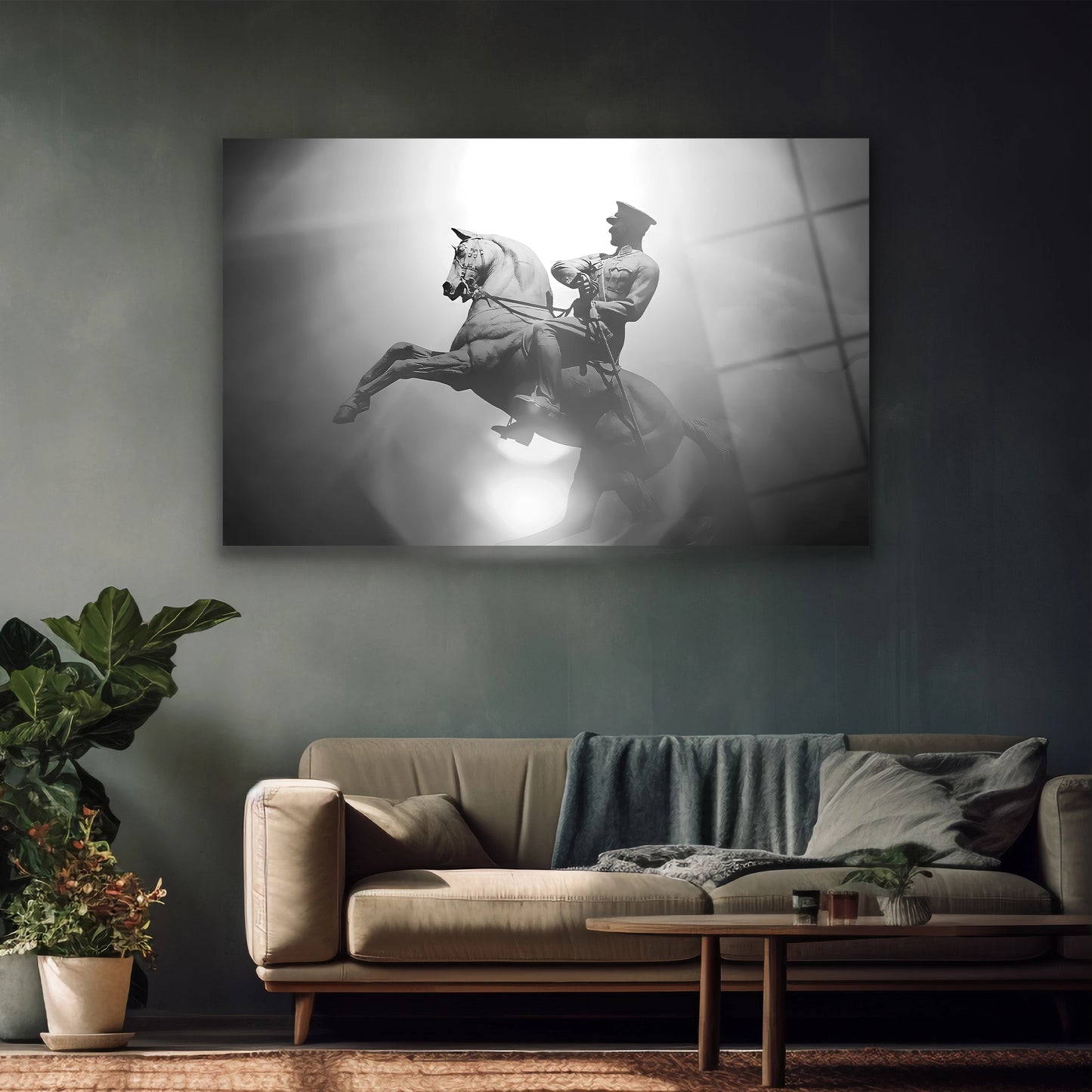 askeri cephede at üstünde atatürk cam tablo