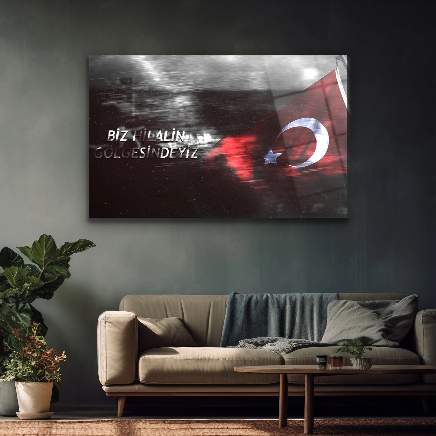 biz hilalin gölgesindeyiz yazılı cam tablo