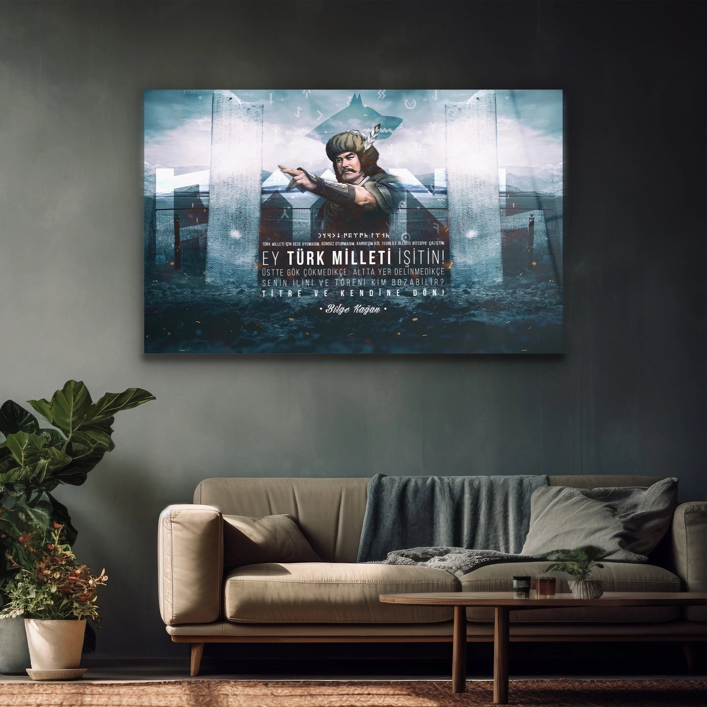 gök türkçe bilge kağan cam tablo