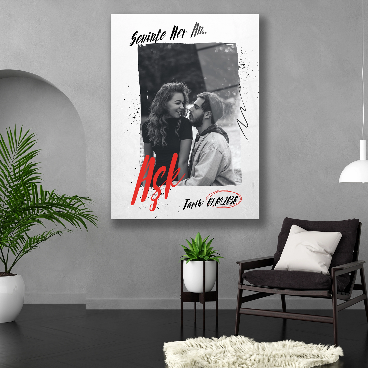 aşk temalı cam tablo