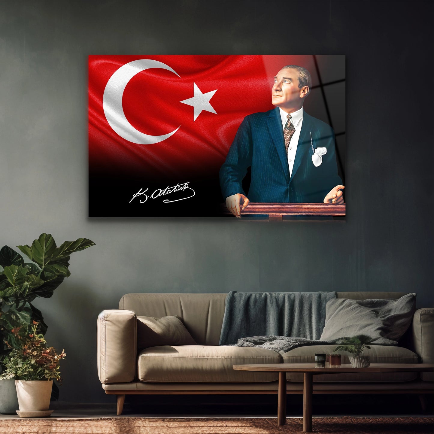atatürk imzası bulunan cam tablo
