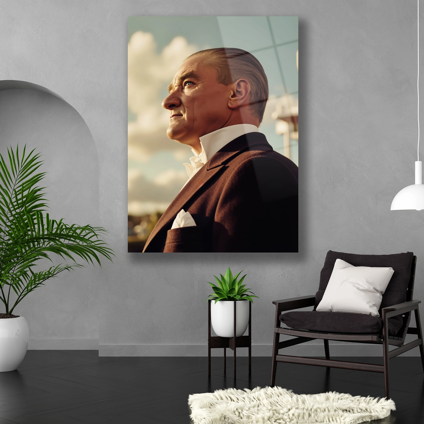 yandan çekilmiş atatürk portre cam tablo