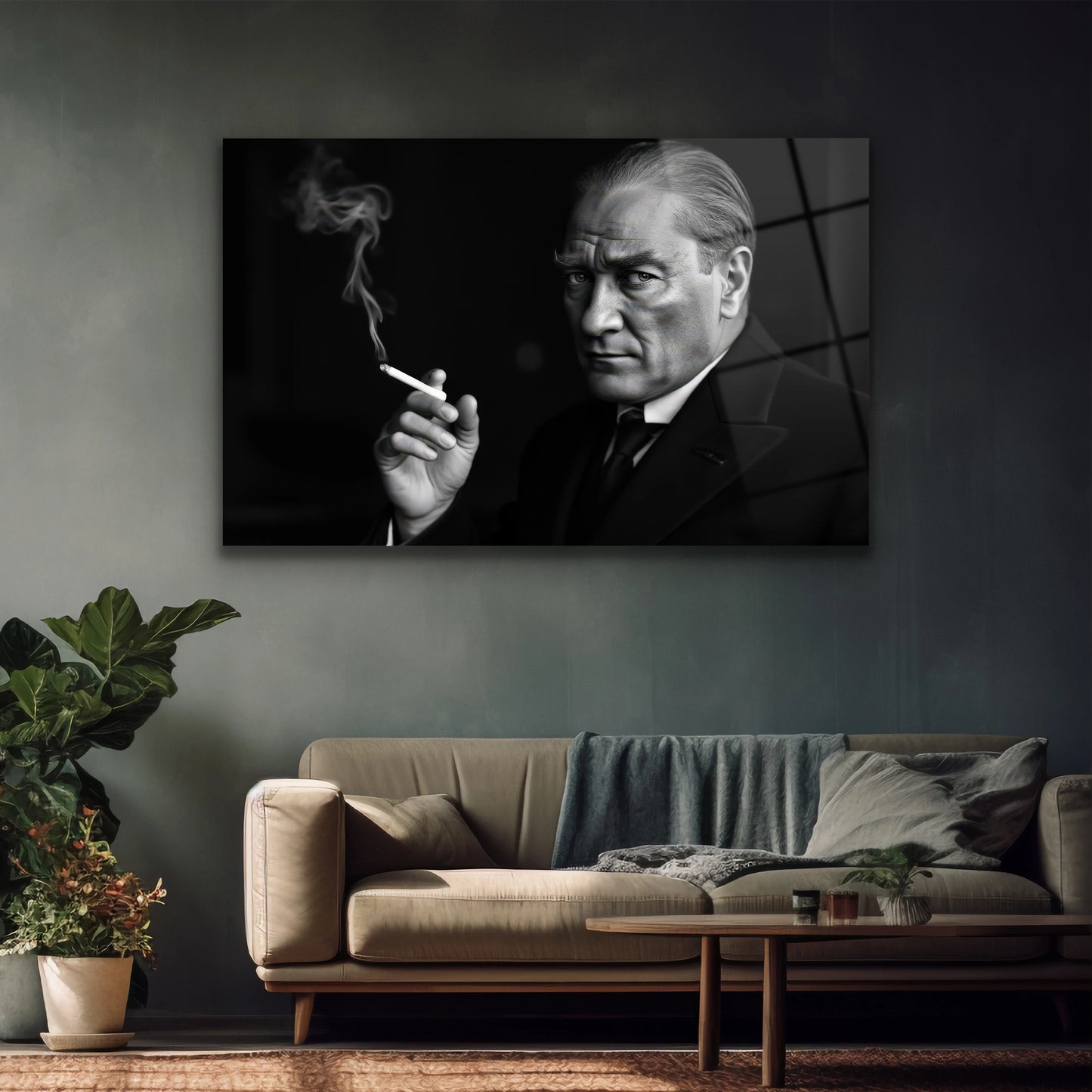 siyah beyaz yatay atatürk cam tablo