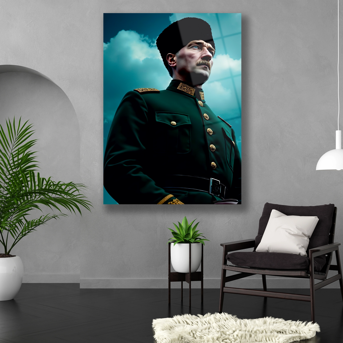 mavi bakışlarıyla Atatürk cam tablo