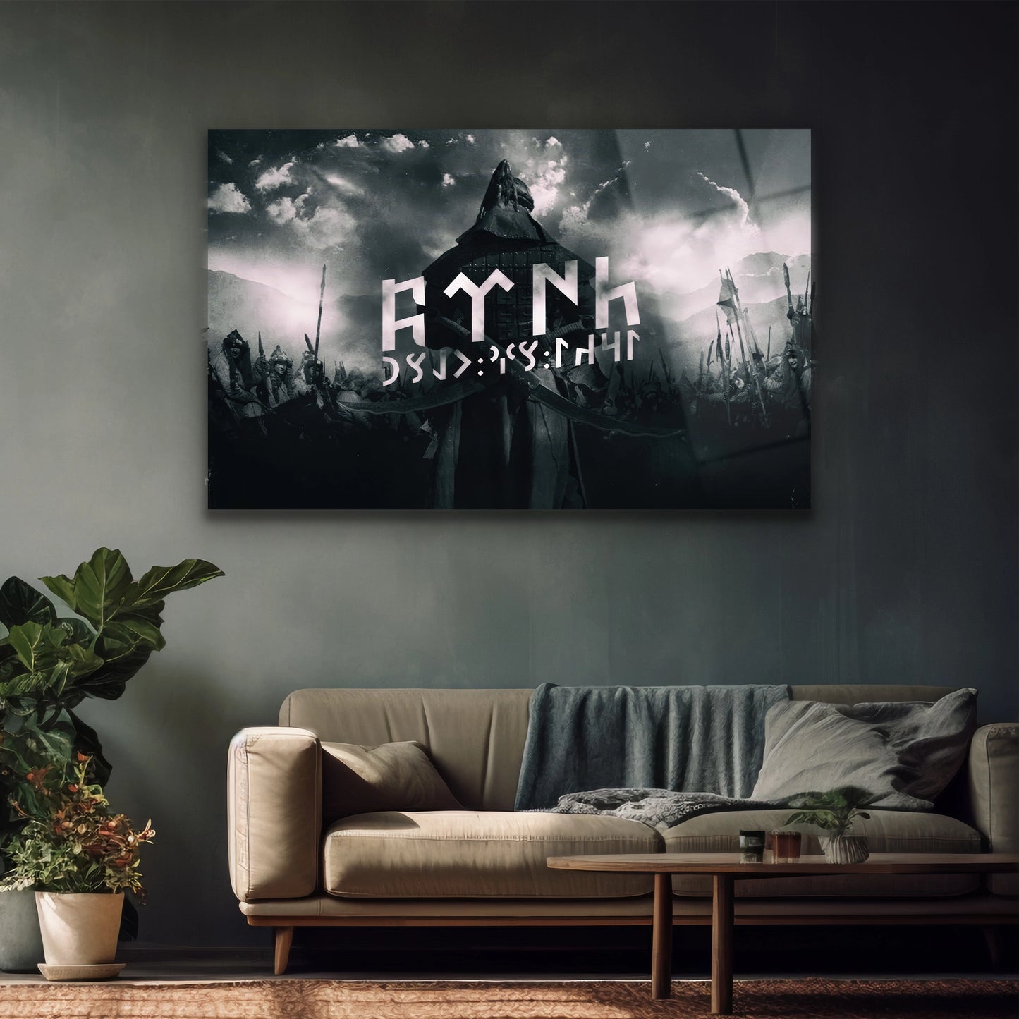 asker ve gök türkçe yazılı cam tablo