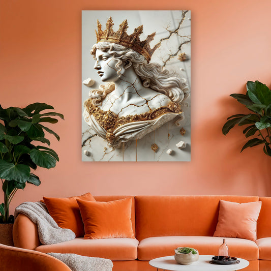 kintsugi tekniği ile yapılmış antik kadın heykeli