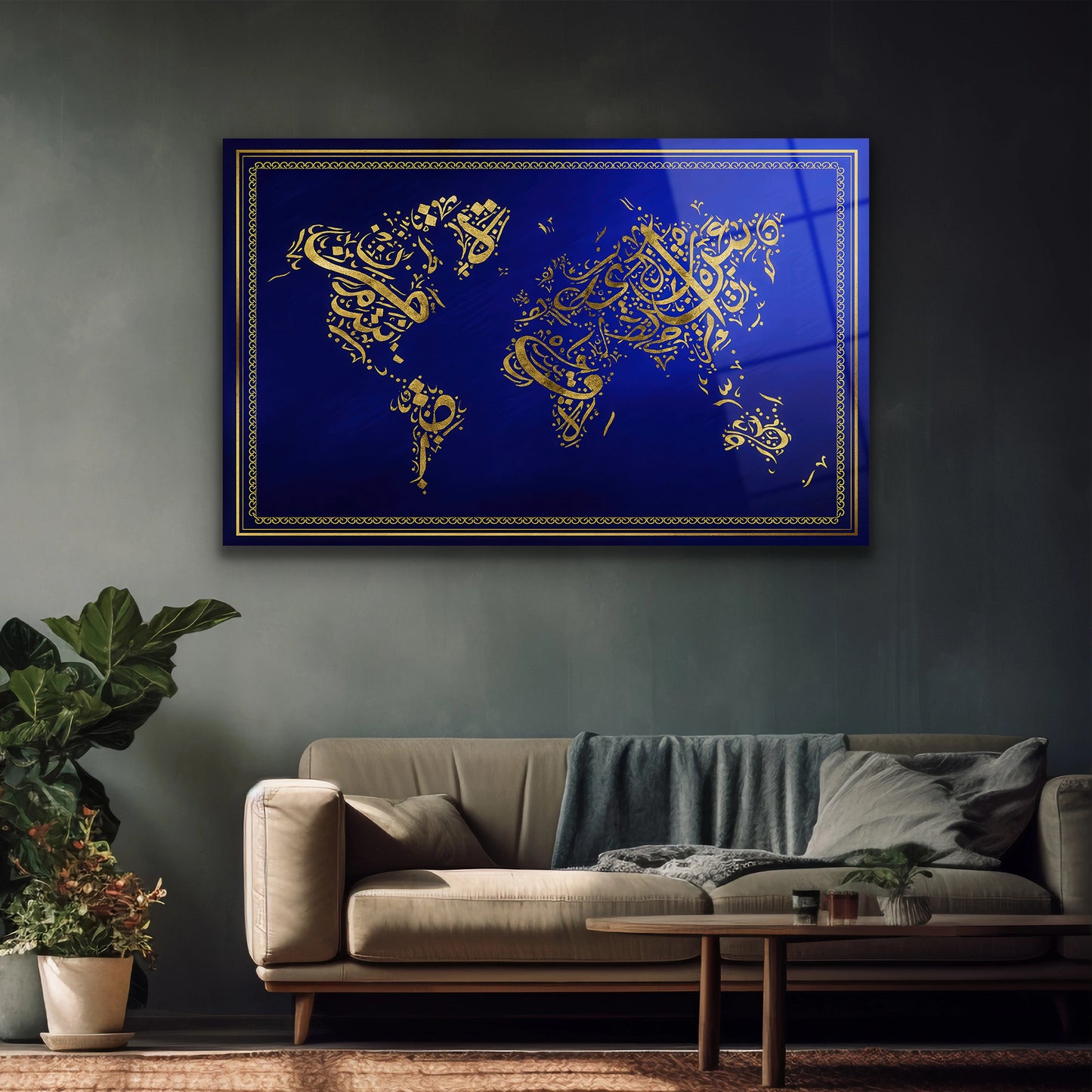 arapça islami dünya haritası cam tablo