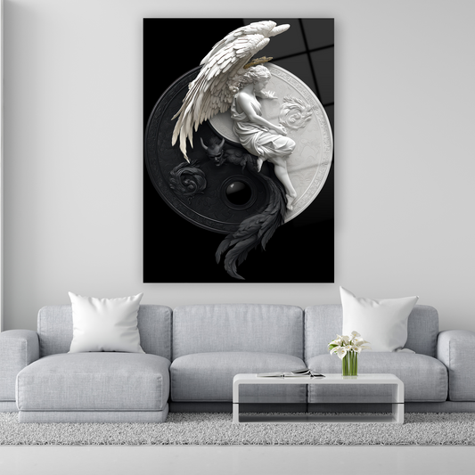 melek ve şeytan yin yang sembolü cam tablo