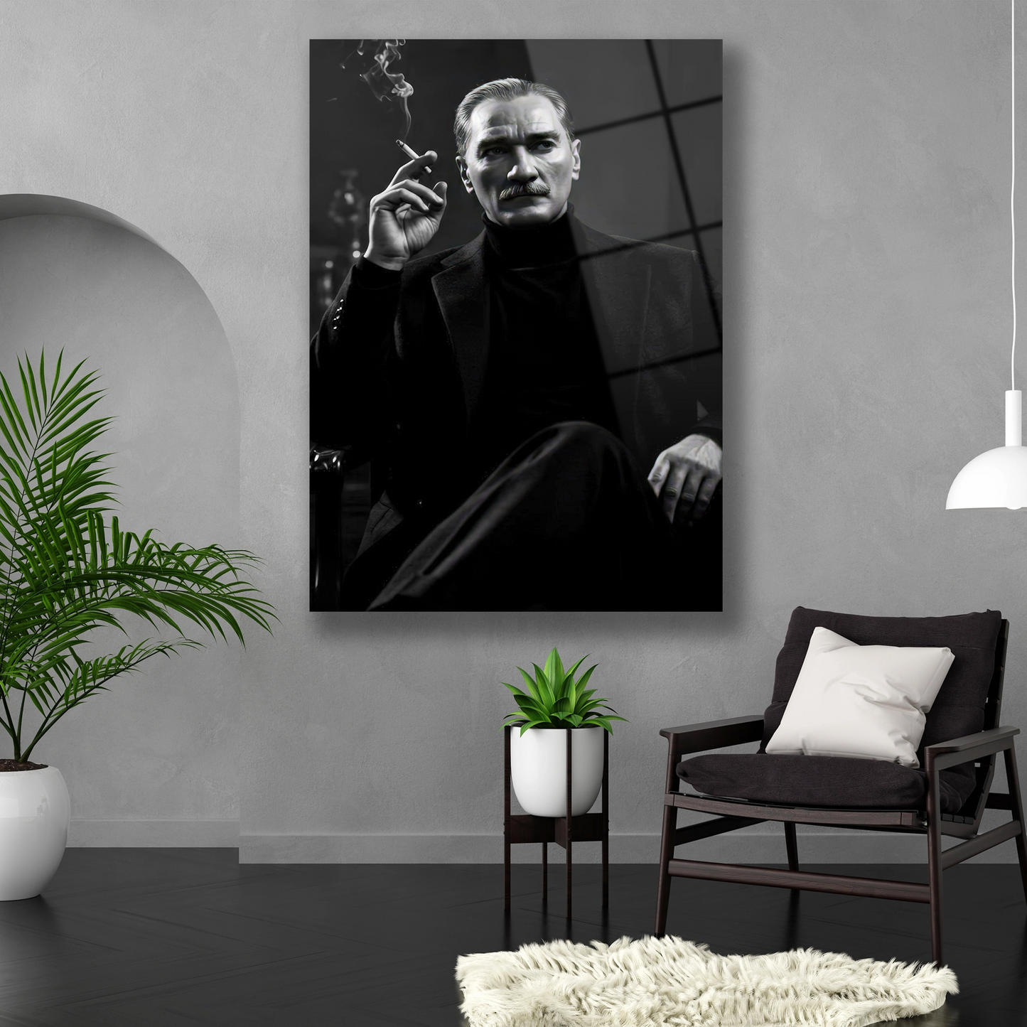 Dikey formda sinematik ışıklı modern Atatürk resmi