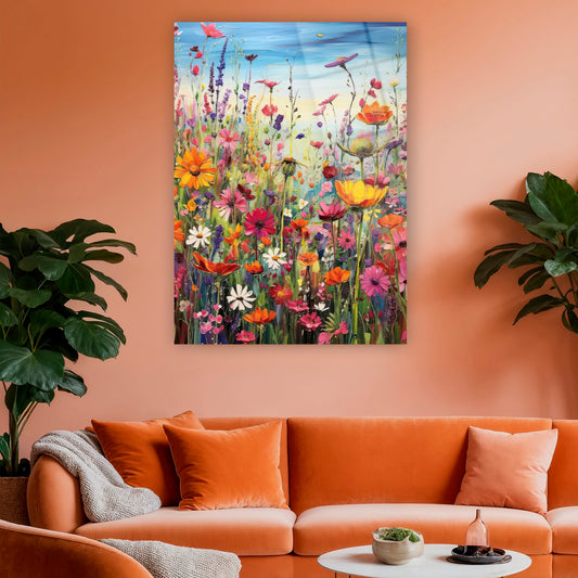 renkli papatyalar ve gelincikler cam baskı