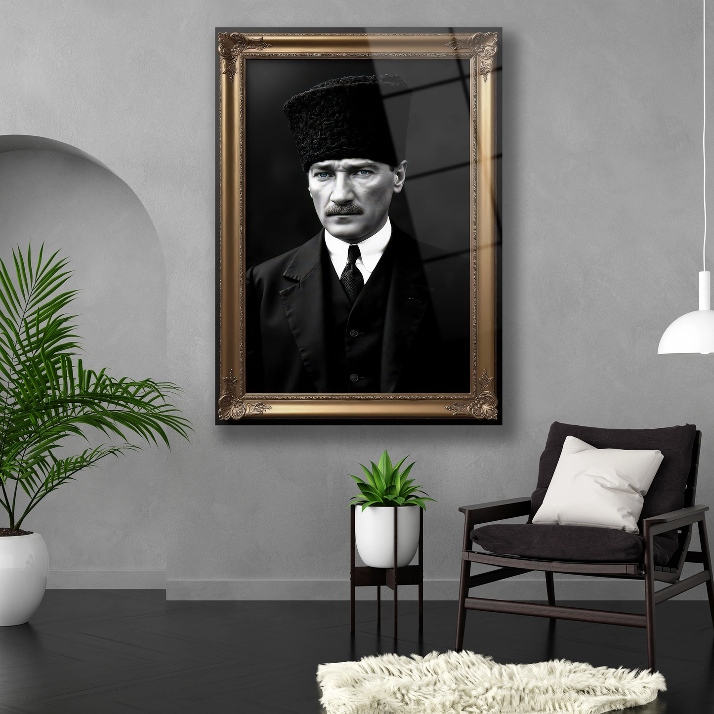 Dikey formda Kuva-yi Milliye dönemi Atatürk resmi cam duvar dekoru