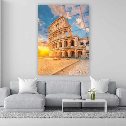roma kolezyum gün batımı manzaralı cam tablo