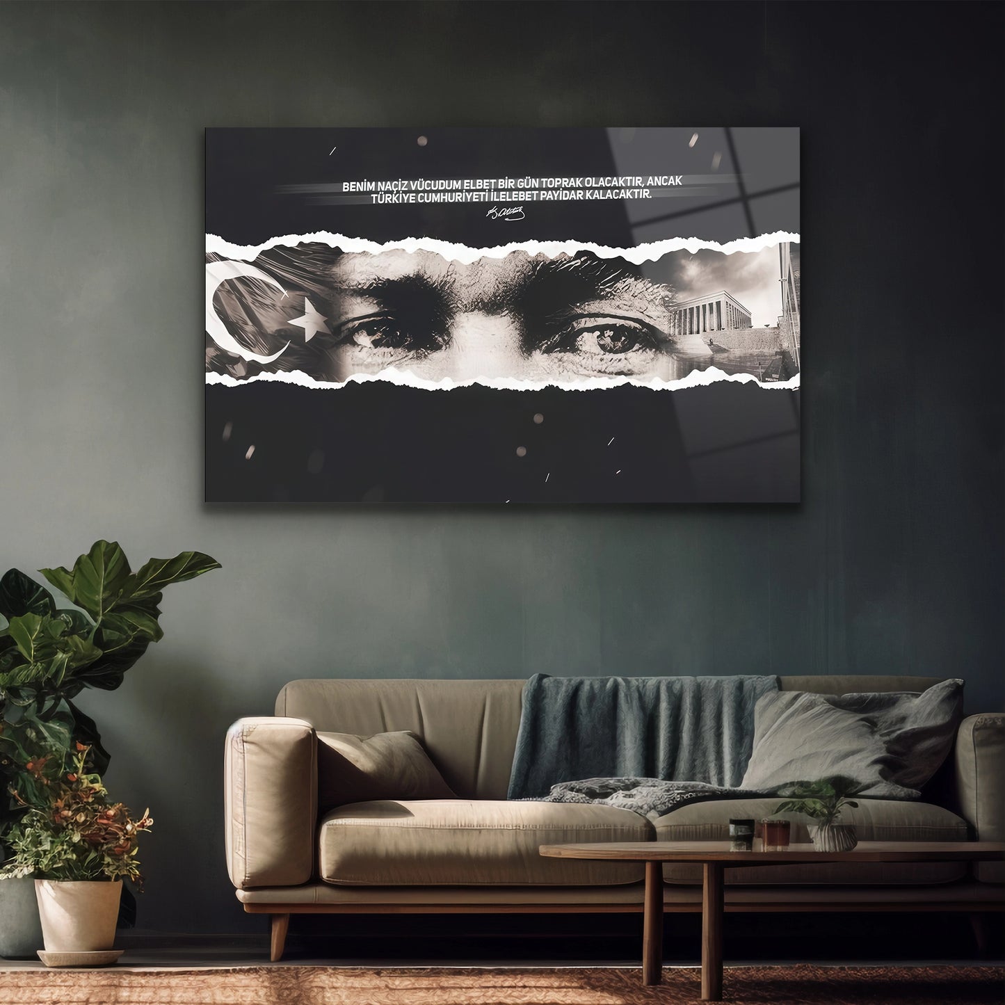 Yatay panoramik formda Atatürk temalı ofis duvar dekoru