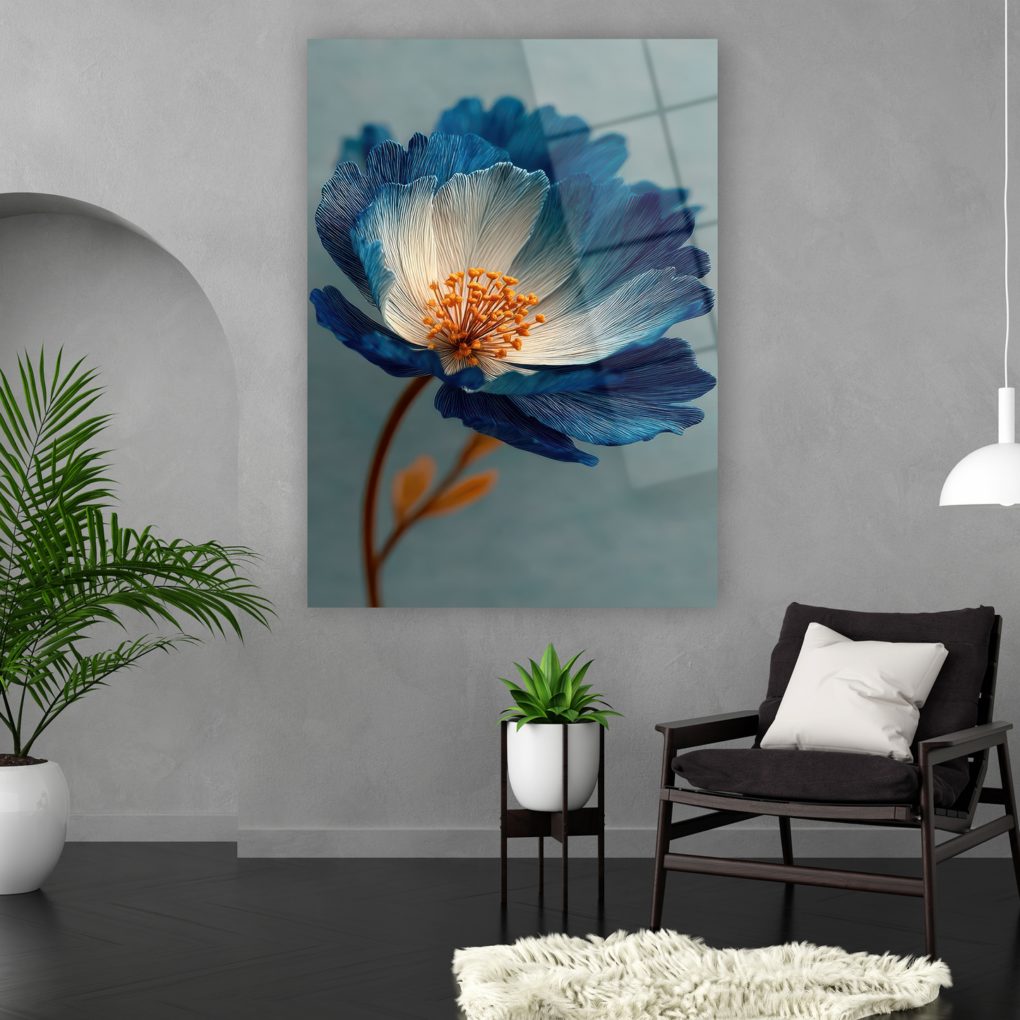 zarif ve dokulu mavi çiçek cam baskı