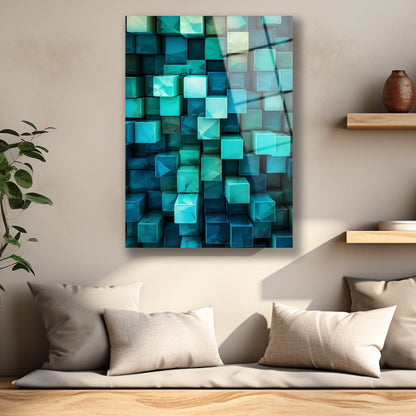 Geometrik prizma desenli parlak yüzeyli cam baskı detayı