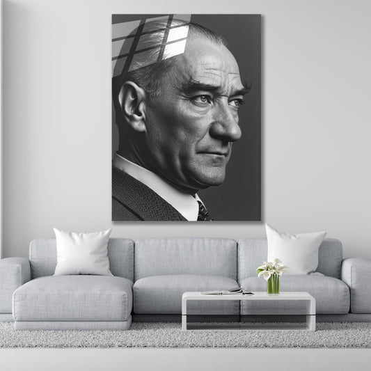 Atatürk Cam Tablo | Siyah Beyaz Portre