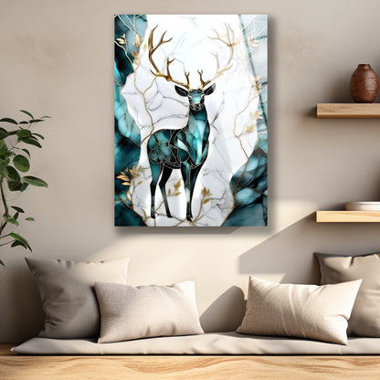 mermer desenli geyik cam tablo