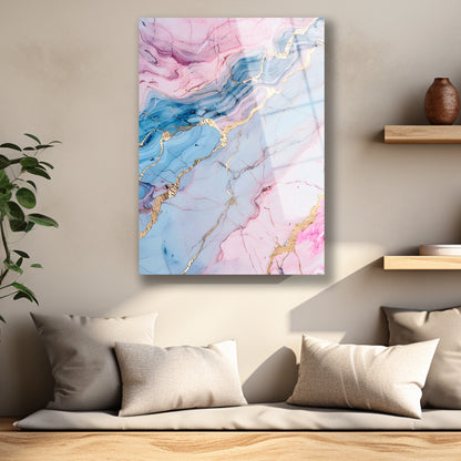 Altın çatlak efektli pembe ve mavi geçişli parlak cam yüzey yakın çekim