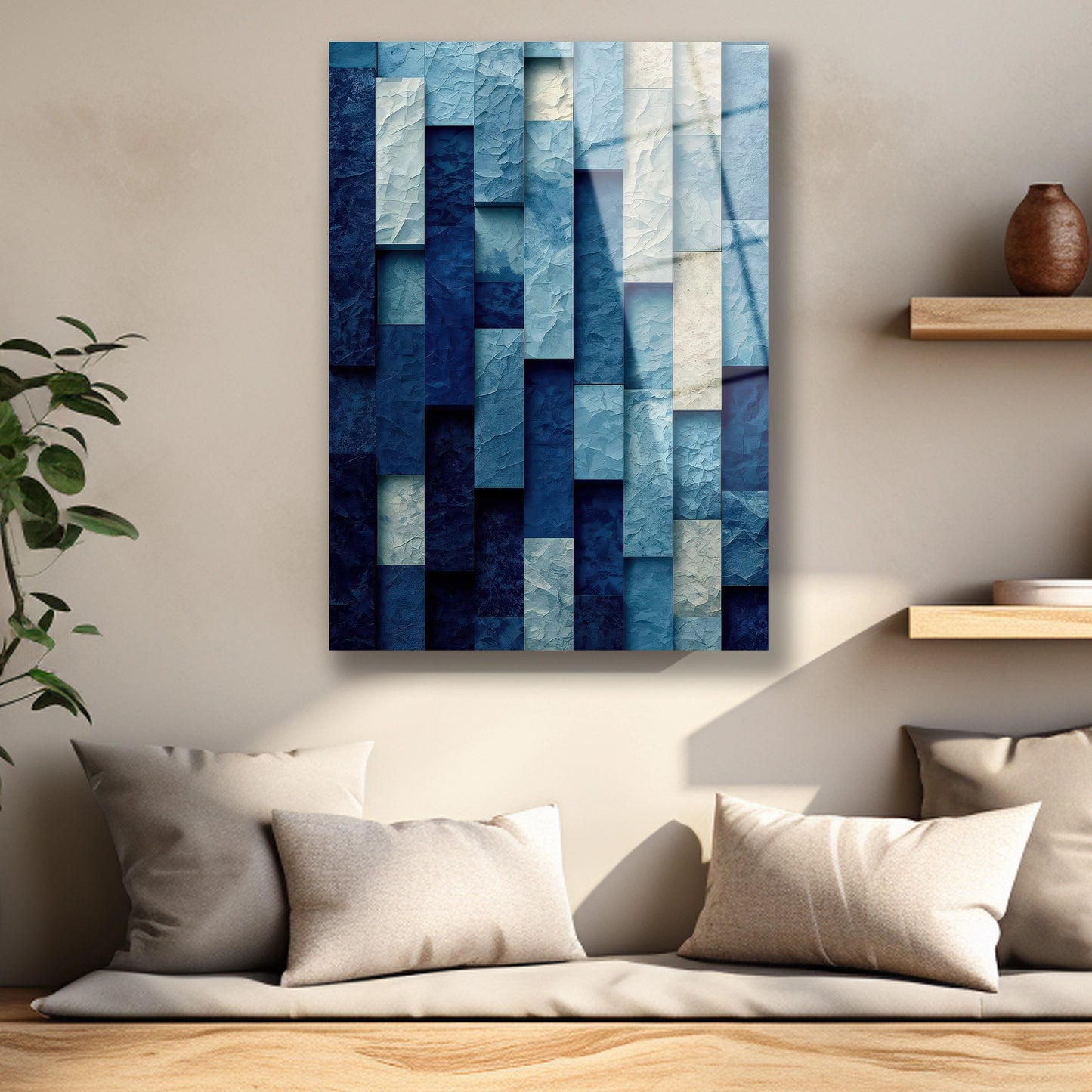 mavi tuğla cam tablo