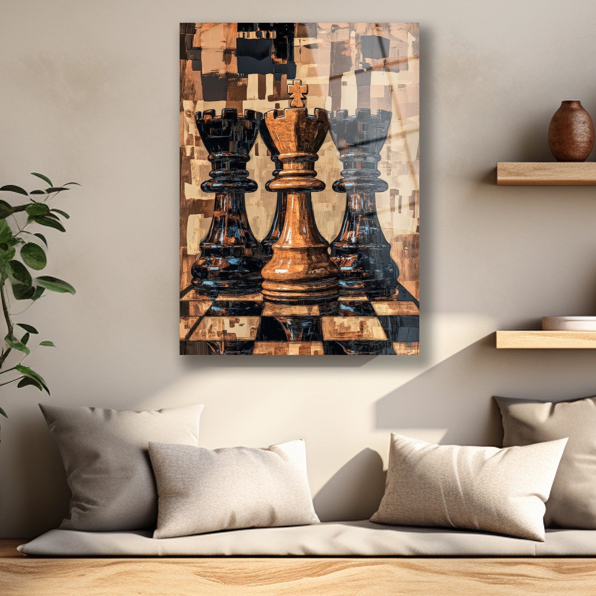 şah ve mat cam tablo