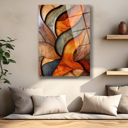 Turuncu ve kahverengi ahşap damar efektli parlak cam yüzey detayı