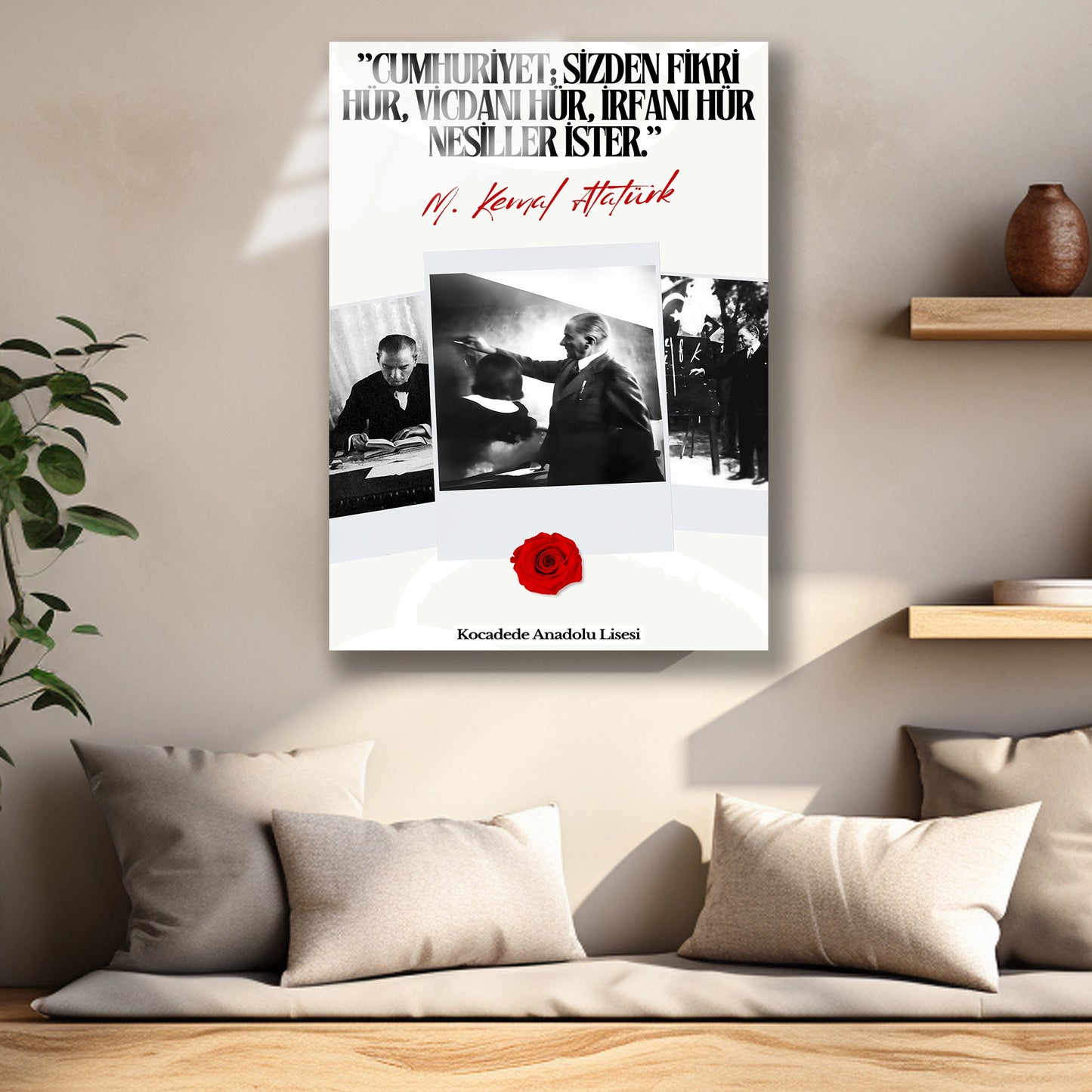 cumhuriyet sizden fikri hür vicdanı hür irfanı hür nesiller ister özel logolu cam tablo