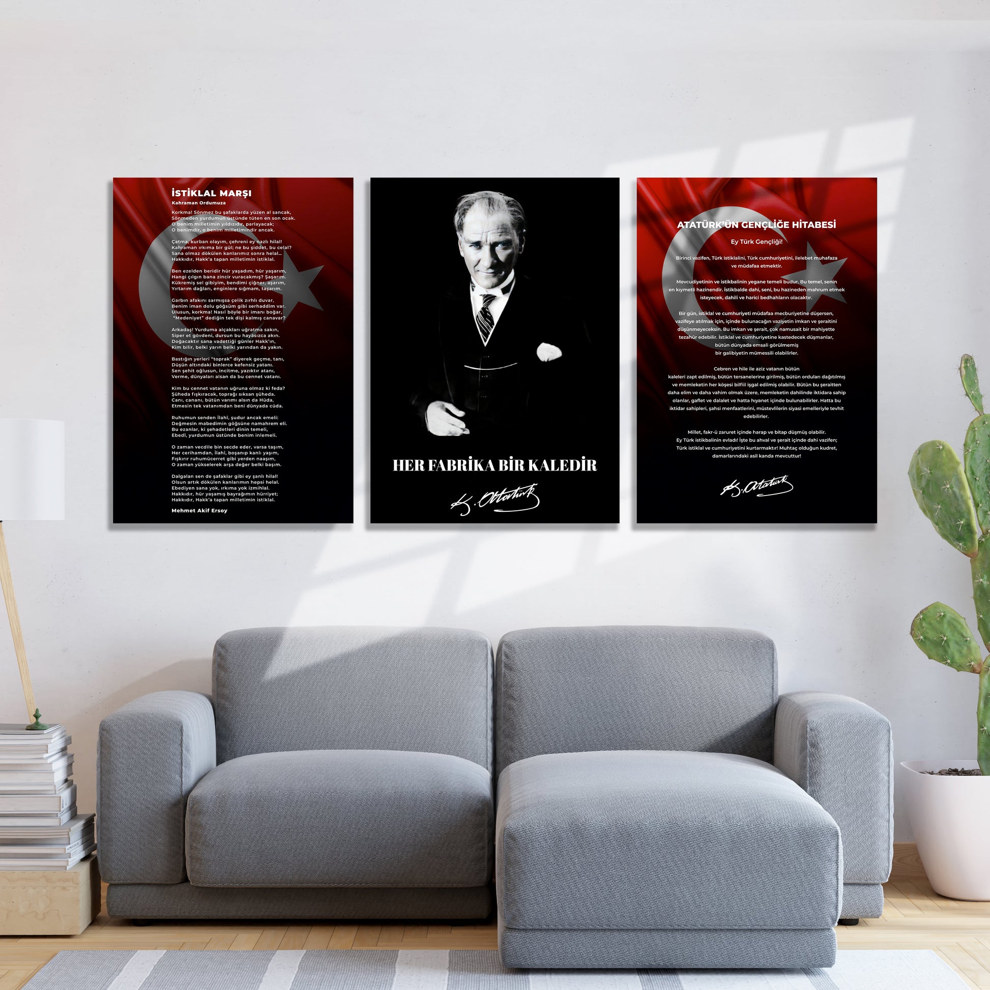 Okullar İçin Atatürk Köşesi 3’lü Set Cam Tablo dekorica