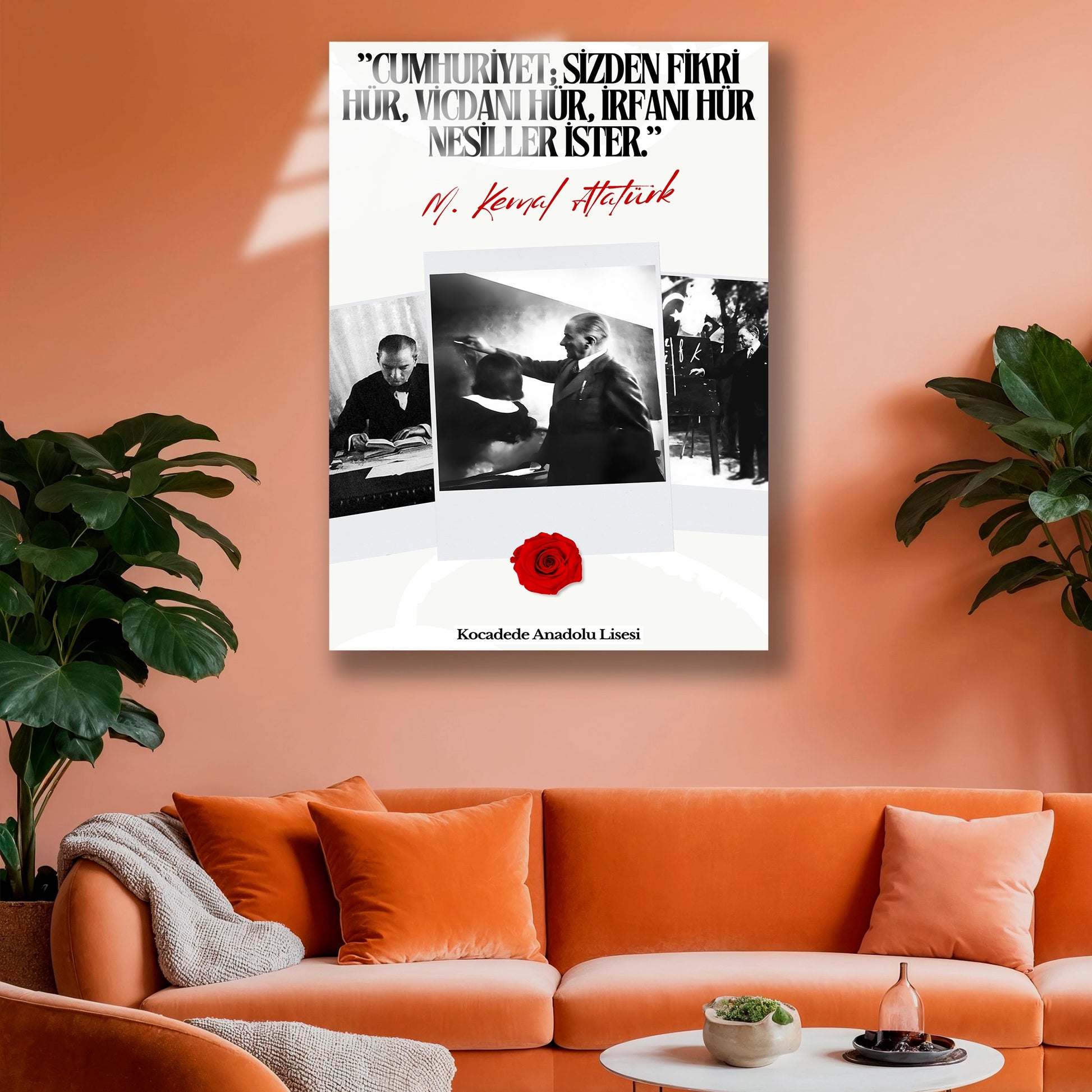 cumhuriyet sizden fikri hür vicdanı hür irfanı hür nesiller ister atatürk imzalı cam tablo