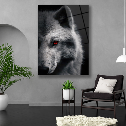 Dikey formda vahşi yaşam temalı dramatik kurt cam pano