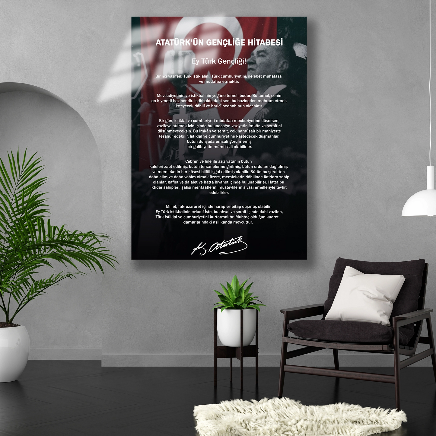 atatürk gençliğe hitabe bayraklı atatürk cam tablo