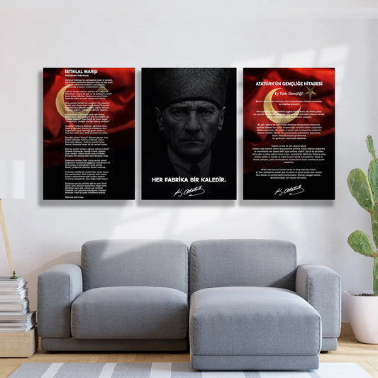 atatürk portre set cam tablo