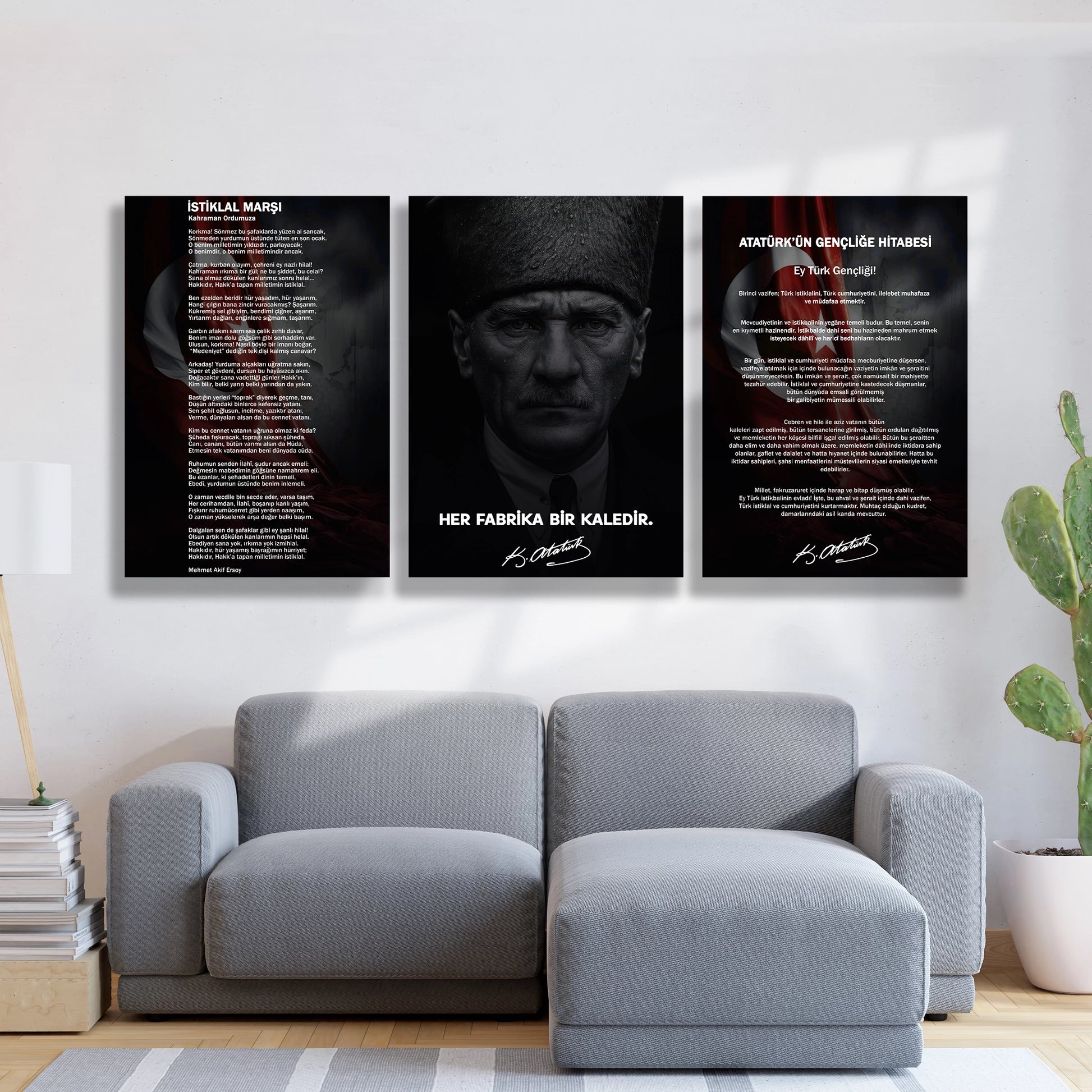 siyah set atatürk cam tablo